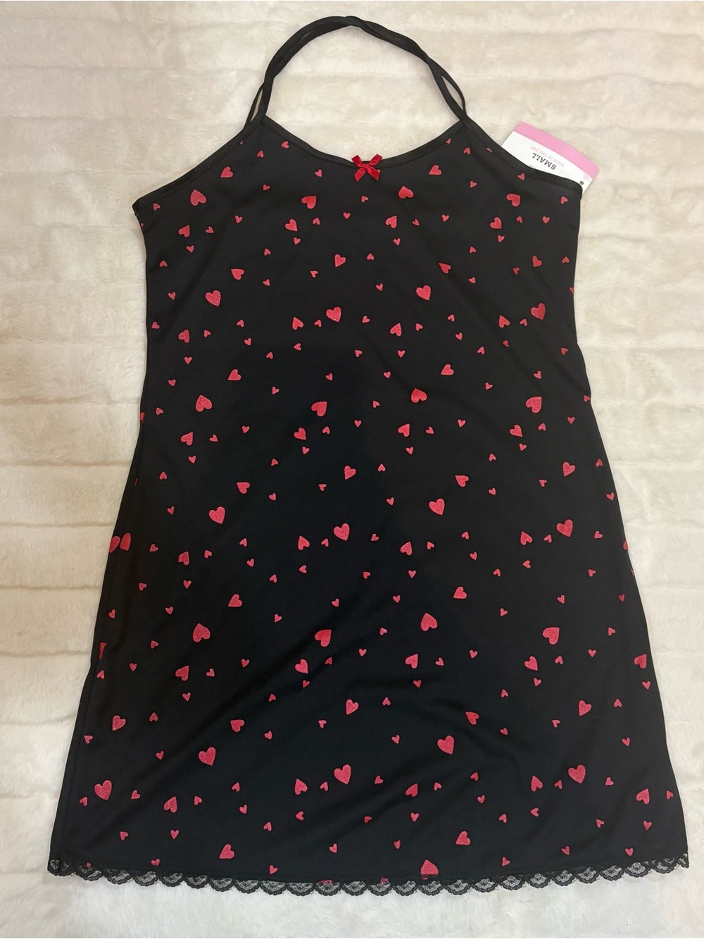 Vintage Black Slip Dress with Red Heart Print